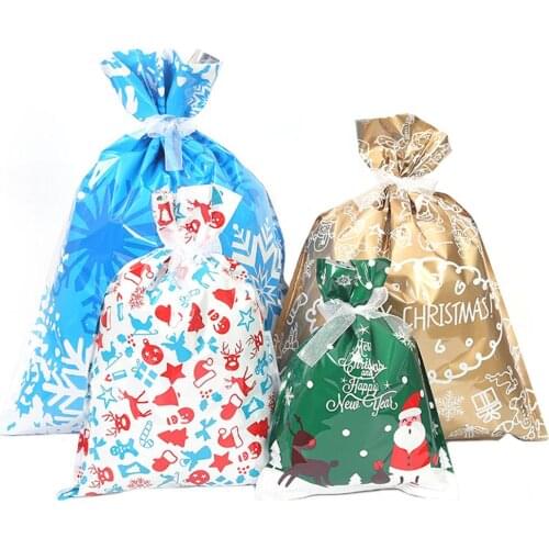 15/30pcs Santa Gift Bag Candy Bag Snowflake Crisp Drawstring Bag Merry Christmas Decoration Goods Cookies Candy Packaging Bags