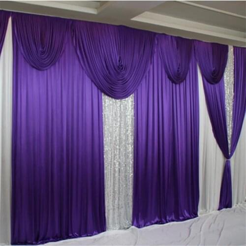 20ft*10ft Purple Ice Silk Wedding Backdrops Curtain with White Swag Drapes 3m*6m Party Event Stge Backgrounds Drapes drapes