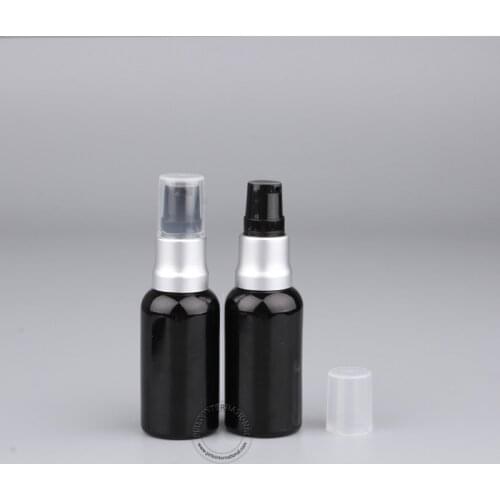 20pcs x 30ml/30cc Black Essential Oil Bottle 1oz Empty Glass Lotion Pump Bottles Refillable Glassware Packaging Free Shipping