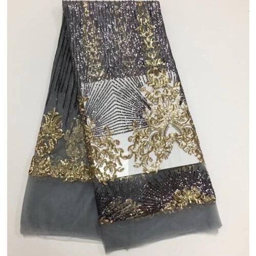 6 colors high quality embroidered African sequins French net lace fabric grey and gold tulle lace fabric for party dress FLD015