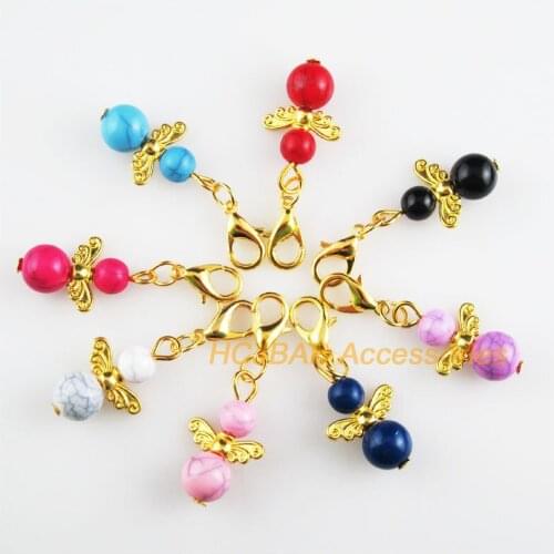 8 New Angel 14x21mm Charms Mixed Crackle Acrylic Gold Color Retro With Lobster Claw Clasps