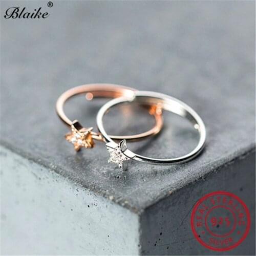 925 Sterling Silver Star Rings For Women Minimalist Open Thin Ring Wedding Bands Engagement Ring Simple Rose Gold Rings Jewelry