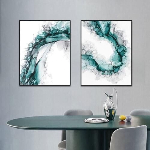 Abstract Blue Marble Painting on Canvas Modern Wall Pictures Nordic Wall Art Poster Print for Living Room Bedroom Decoration