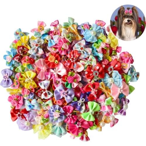 New 100/50/lot Dog Grooming Bows Diamond Pearls Style pet hair bows dog hair accessories pet shop dog acessories