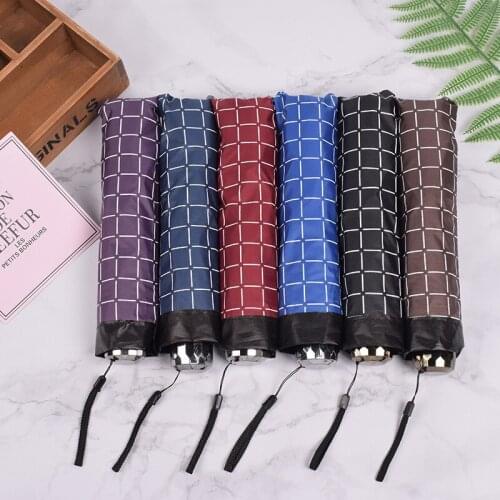 Business Umbrellas Plaid Umbrella UV Sun Umbrella Shading Three Folding Umbrella