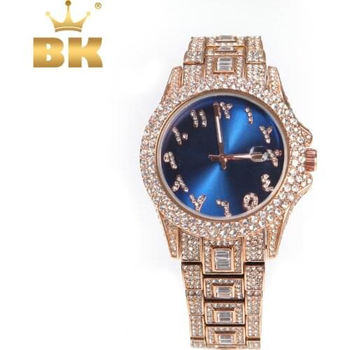 THE BLING KING Mens Watch Big Blue Dial Military Quartz Clock Luxury Rhinestone Business Waterproof Wrist Watches Relogio