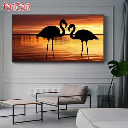 FATCAT large 5d diy diamond painting flamingo sunset landscape full square diamond embroidery animal round kits home decor AE048