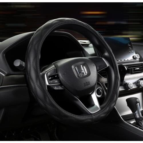 Sewing Wave Patterns Steering Wheel Cover PU Leather Anti Slip Car Wheels Cover Case Accessories Black Coffee