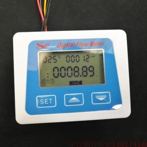 Digital Flow Meter LCD display Digital meter temperature measuring flow senosr total Liter Gal