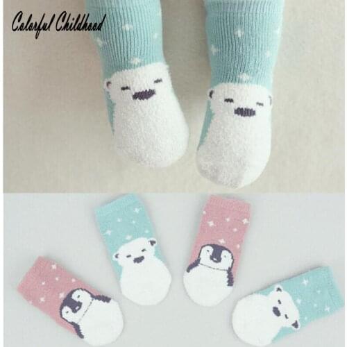 Winter socks baby boy/girls cartoon penguin socks toddler kids cotton terry ankle socks children leg warmer 0-4Yrs
