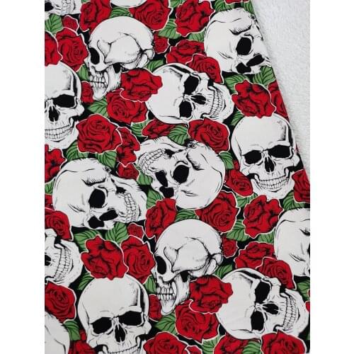 Skull visible in Rose Cluster 98/2 Cotton Twill Satin Spandex Elastic Printed Fabric Patchwork Home Decor Dress Clothing