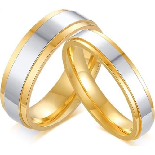 Fashion Gold Color Rings For Women Jewelry Stainless Steel Wedding Party Men Ring Lovers Couple Rings Unisex Wholesale