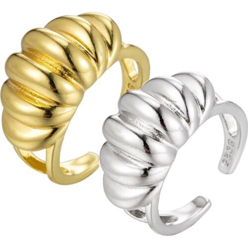 Korean Fashion Twisted Croissant Open Rings for Women Gold Silver Color Irregular Curved Geometric Finger Ring Birthday Gifts
