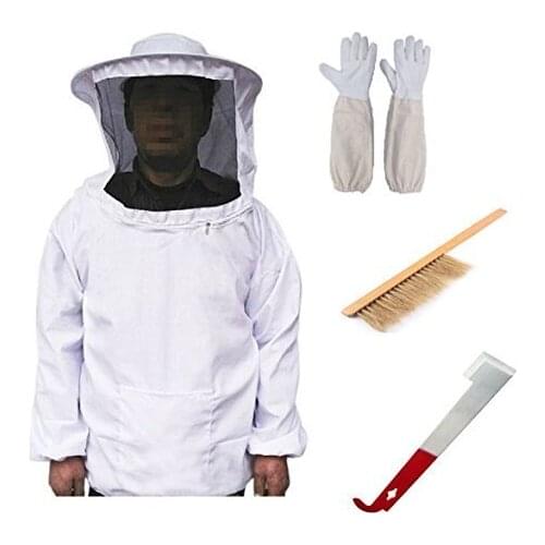 Beekeeping Bee Keeping Suit Jacket&Gloves& Bee Hive Brush & J Hook Hive Tool Set