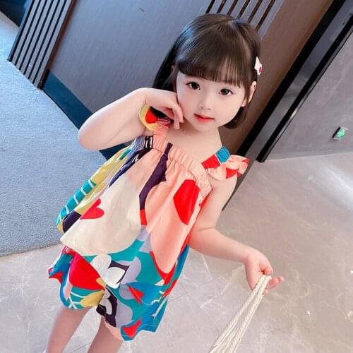 2021 Summer Suspender Sets For Girl Flying Sleeve Vest Shirt Tops + Shorts Pants 2 Pieces Set Baby Girls Clothes