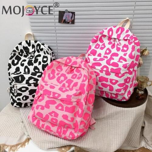 Fashion Women Leopard Pattern Large Capacity Backpack Preppy Style Printing Solid Color Zipper Shoulder Crossbody School Bags