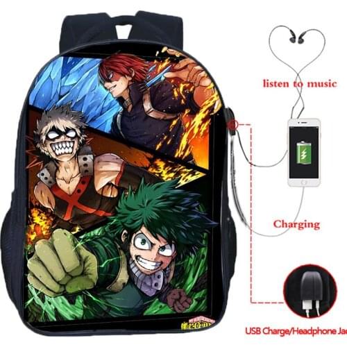 My Hero Academia Backpack School Bag for Teenage Boys Girls Usb Charging and Waterproof Canvas Rucksack Students Book Mochila