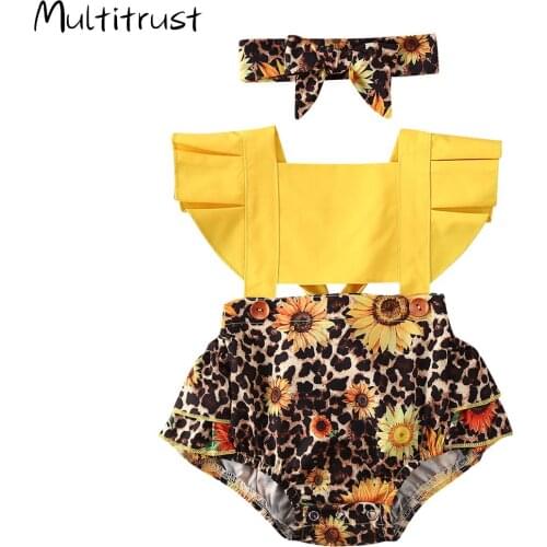 Multitrust 2020 Sister Matching Clothes Baby Girls Summer Dress / Jumpsuits Leopard Sunflower Outfits Baby Clothes Sets 1-5Y