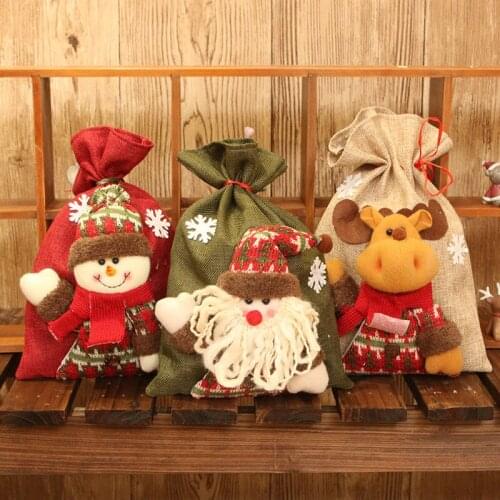 Cartoon Santa Snowman Deer Christmas Apple Biscuit Candy Storage Bag Bundle Pocket Chocolates Gift Holder New Year Party Decor