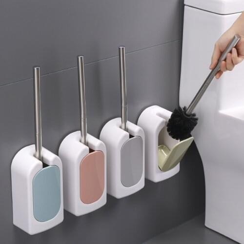 ABS Bathroom Wall Mounted Toilet Brush Long Handle Toilet Cleaning No Dead Corner Bathroom Accessories Set Household Supplies