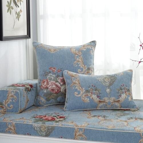 1 Piece Chenille Cushion Cover 45x45cm/50x50cm Luxury Blue Square Rectangle Pillow Case Cover Jacquard Flower Sofa Decorative