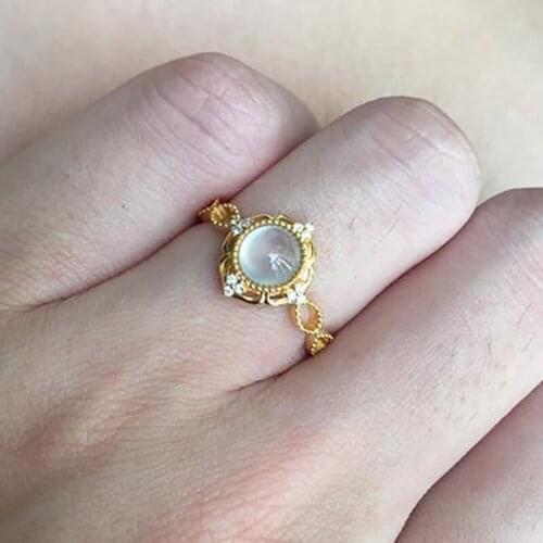 Original new silver inlaid egg round ice type chalcedony opening adjustable ring elegant charm creative retro silver jewelry