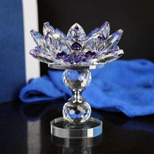 High Quality Long Stem Crystal Lotus Flower Tea light Candle holder Stand
