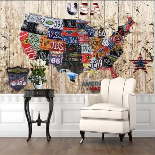 Retro Nostalgic Wooden Board Background American Map Industrial Decor Mural Wallpaper for Walls 3D Bar Restaurant Wall Paper 3D