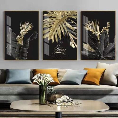 American Light Luxury Living Room Decoration Painting Black Gold Feather Leaf Mural Modern Dining Room Bedroom Prints