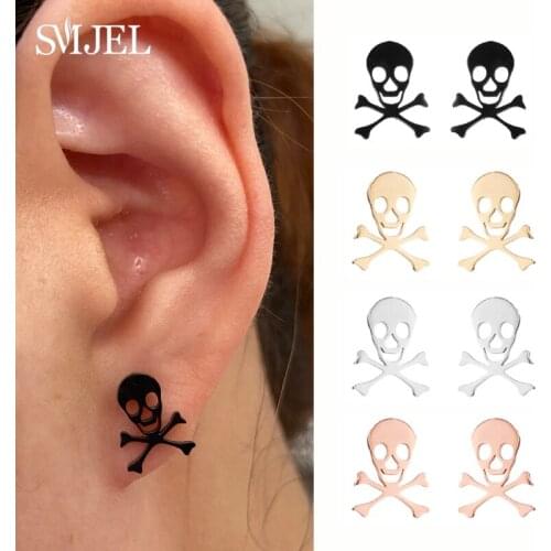 Lovely Black Skull Stud Earrings Stainless Steel Cartoon Tiny Skeleton Earrings Fashion Jewelry Women Halloween Gift Wholesale