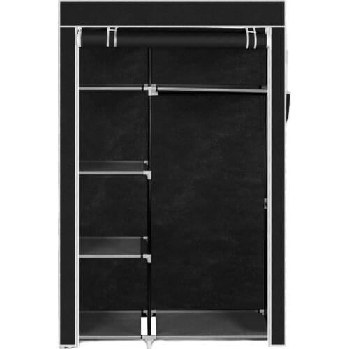 Black Bedroom Clothes Storage Cabinet Closet Organizer 4-Layer 6 Grid Non-Woven Wardrobe Dustproof Home Furniture Shelf Portable