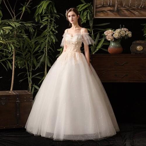Wedding Dress Bride Luxury Wedding Gown Flral Ball Gowns Lace Up Word Shoulder Light Wedding Dresses