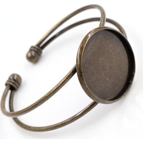 High Quality 25mm Bronze Plated Bangle Base Bracelet Blank Findings Tray Bezel Setting Cabochon Cameo (L6-03)