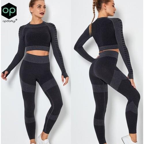 Yoga Set Seamless Ensemble Sexy Thumb Hole Sports Suit Women Sportswear Fitness Set Workout Gym Wear Running Clothing Tracksuit