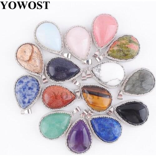 10Pcs Women Dangle Natural Stones Pendant Drop Shape Agates Opal Amethysts Beads Pendulum Pendants for Necklace Jewelry QBN379