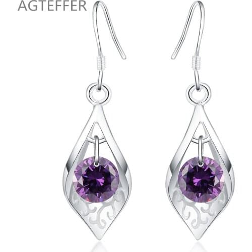AGTEFFER 925 Sterling Silver Square Cubic Zircon Drop Earrings For Women Best Gift Wedding Engagement Jewelry