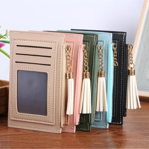 Female Tassels Solid Wallet Mini Zipper Purse Card Holder Bag Multi-slot Clutch Key Card Coin Holders Pouches