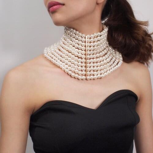 Boho Statement Imitation Pearl Necklaces For Women Collar Beaded Chunky Choker Necklace Wedding Dress Charm Jewelry 2020 UKMOC