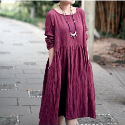 2020 Spring Autumn women long sleeve dress,Comfortable cotton linen dress,plus size S-6XL girl loose casual dress Vestidos