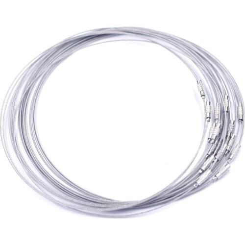 Choker Necklace Jewelry Diy Findings Silver Tone Round Steel Wire Screw Clasp Bubble Gum 18" Silver Tone 10Pcs