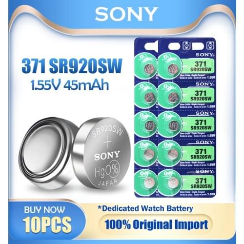 10PCS Sony 371 SR920SW AG6 LR920 370A 171 LR69 SR920 SR69 1.55V Silver Oxide Battery For Calculator Watch Battery MADE IN JAPAN