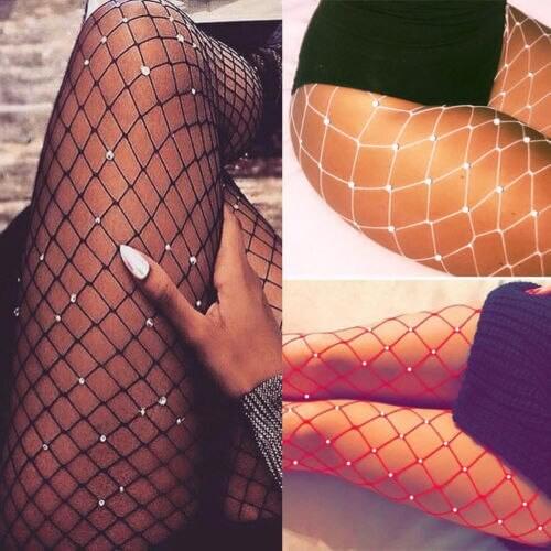 2018 New Fashion Hot Sexy Womens Fashion Sexy Bling Crystal Rhinestone Fishnet Pantyhose Tights Hollow Out Stockings