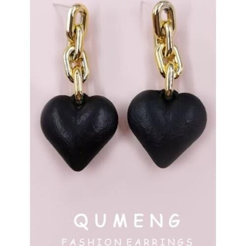 2020 New Fashion Punk Design Jewelry Enamel Black Heart-shaped Acrylic Resin Chain Pendants Grop Earrings For Women Jewelry