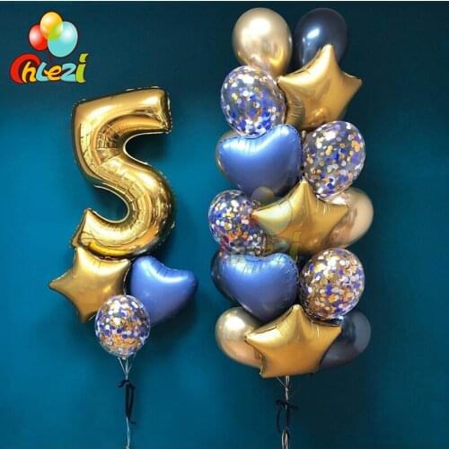 21pcs Birthday Party Balloons 40 Inch Number Heart Star Confetti Helium Globos Anniversary Party Decorations Adult Globos
