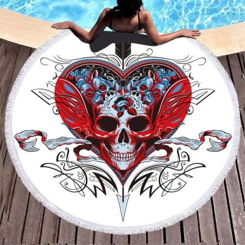New Heart-shaped Skull Wing Digital Print Absorbent Quick-drying Beach Towel for Boys and Girls Picnic Mat Beach Blanket Gift