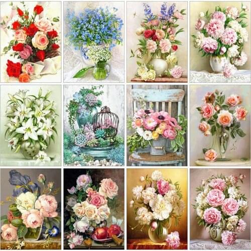 AZQSD Diamond Embroidery Flower Vase 5d Diamond Painting Full Square Cross Stitch Home Decor Rhinestones Gift Crafts Needlework