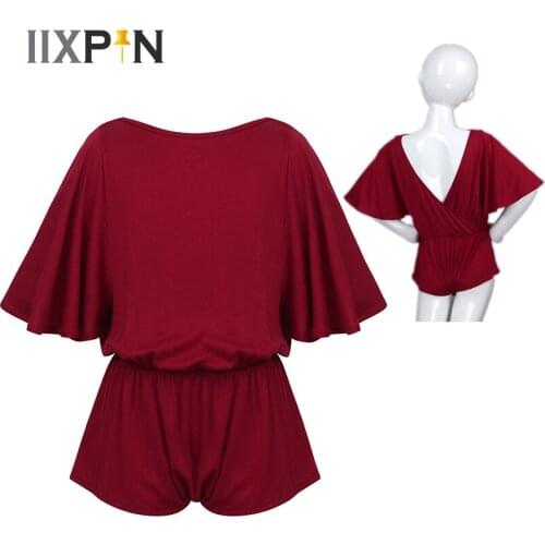 Ballet Leotard Girls Celebration of Spirit Praise Lyrical Dance wear Batwing Sleeves Elastic Waist V-Back Loose Short Jumpsuit