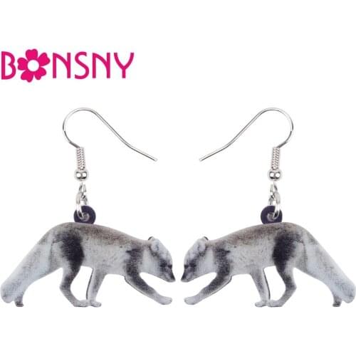 Bonsny Acrylic Walking Tibetan Fox Earrings Big Long Dangle Drop Fashion Unique Wild Animal Jewelry For Women Girl Teens Bulk