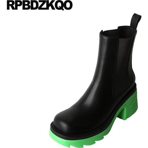 Slip On Genuine Leather Ankle Fall Boots Chelsea Short Platform High Heel Brand Trend Chunky Designer Shoes Women Luxury 2021