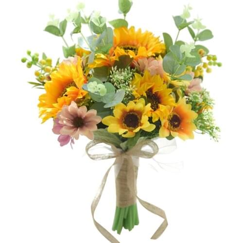 Bouquet Holding Flower Party Handmade 28Cm Home Decoration Bow Wedding Festival Supplies Artificial Sunflower